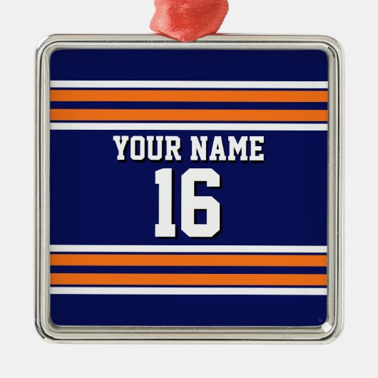 Navy Blue mit Orange White Stripes Team Jersey Ornament Aus Metall (Vorne)