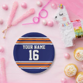 Navy Blue mit Orange White Stripes Team Jersey Pappteller (Party)