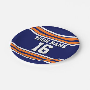 Navy Blue mit Orange White Stripes Team Jersey Pappteller