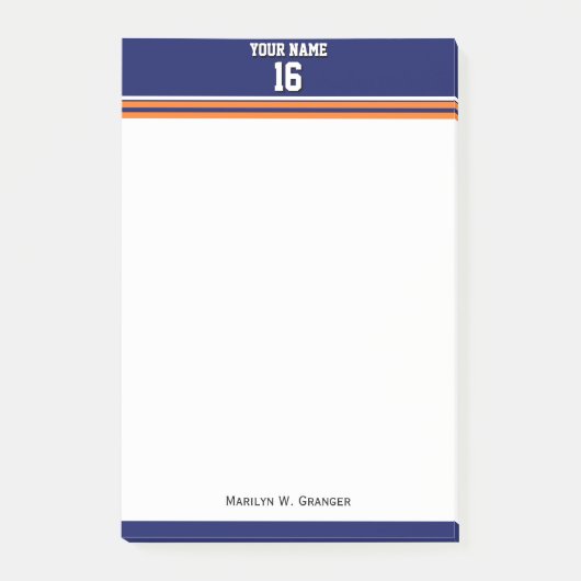 Navy Blue mit Orange White Stripes Team Jersey Post-it Klebezettel (Vorderseite)