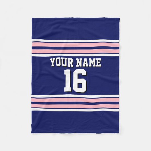 Navy Blue mit Pink White Stripes Team Jersey Fleecedecke (Vorderseite)