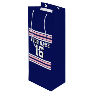 Navy Blue mit Pink White Stripes Team Jersey Geschenktüte Für Weinflaschen