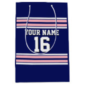 Navy Blue mit Pink White Stripes Team Jersey Mittlere Geschenktüte (Vorderseite)