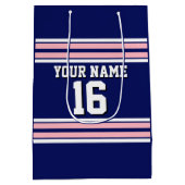 Navy Blue mit Pink White Stripes Team Jersey Mittlere Geschenktüte (Rückseite)