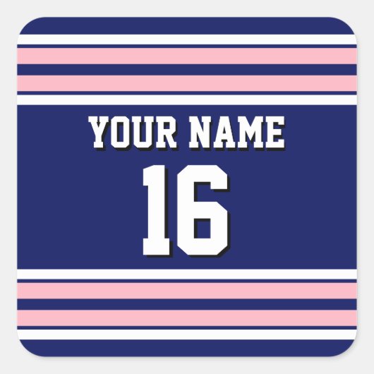 Navy Blue mit Pink White Stripes Team Jersey Quadratischer Aufkleber (Vorderseite)