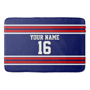 Navy Blue mit Red White Stripes Team Jersey Badematte