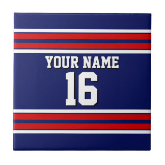 Navy Blue mit Red White Stripes Team Jersey Fliese