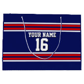 Navy Blue mit Red White Stripes Team Jersey Große Geschenktüte (Rückseite)