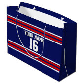 Navy Blue mit Red White Stripes Team Jersey Große Geschenktüte (Rückseite Schrägansicht)