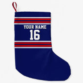 Navy Blue mit Red White Stripes Team Jersey Kleiner Weihnachtsstrumpf (Vorderseite)