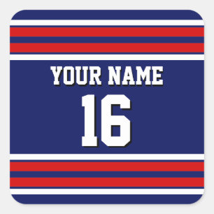 Navy Blue mit Red White Stripes Team Jersey Quadratischer Aufkleber