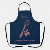 Navy Blue mit Rose Gold Whisk und Herb Design Schürze (Vorderseite)