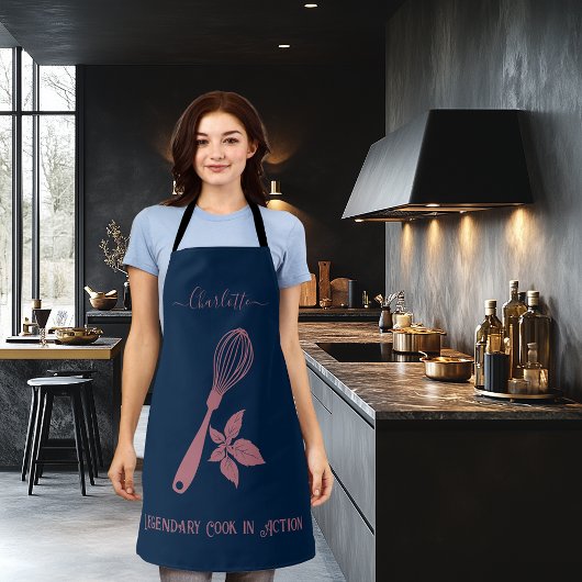 Navy Blue mit Rose Gold Whisk und Herb Design Schürze