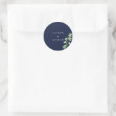 Navy Blue mit Watercolor Greenerity Umschlag Aufkl Runder Aufkleber (Tasche)