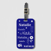 Navy Blue mit weißen Blume, kundenspezifisch Gepäckanhänger (Vorderseite Vertikal)