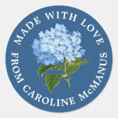 Navy Blue mit White Hydrangea Made with Liebe Runder Aufkleber (Vorderseite)