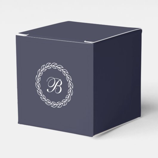 Navy Blue mit White Laurel Wreath mit Monogram Geschenkschachtel (Vorderseite)