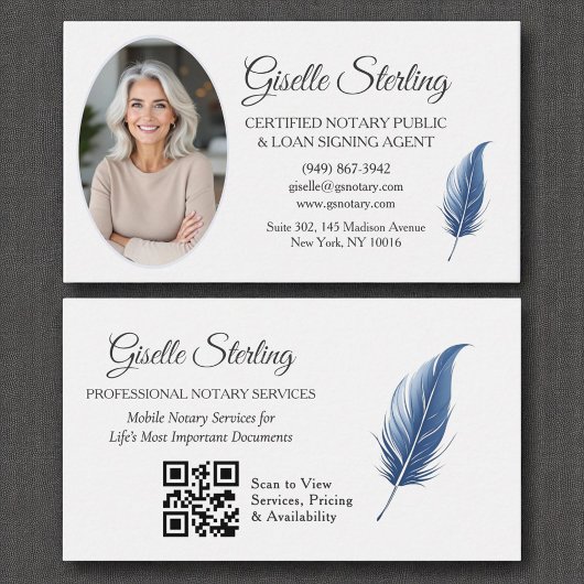 Navy Blue Mobile Notary QR Code Modernes Foto Visitenkarte