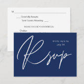 Navy Blue MOD Calligraphy w Meal RSVP Card Karte (Vorne/Hinten)