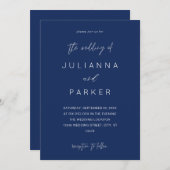 Navy Blue MOD Calligraphy Wedding Einladung (Vorne/Hinten)