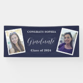 Navy Blue Modern 2 Foto Graduation Party Banner (Horizontal)