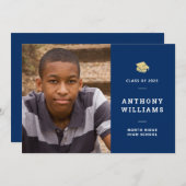 Navy Blue Modern Abschluss Custom Foto Einladung (Vorne/Hinten)