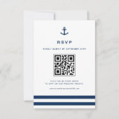 Navy Blue Modern Anchor Nautical QR Code RSVP Karte (Vorderseite)