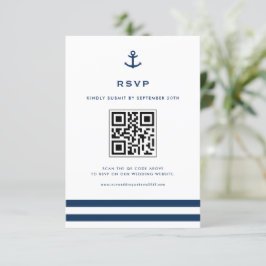 Navy Blue Modern Anchor Nautical QR Code RSVP Karte