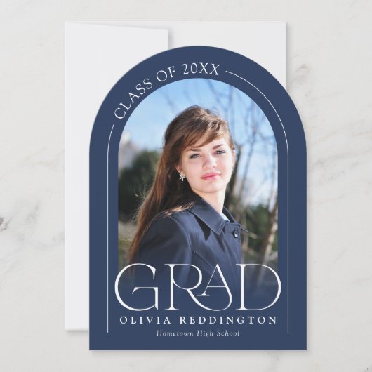 Navy Blue Modern Arch 2 Foto Grad Ankündigung (Vorderseite)