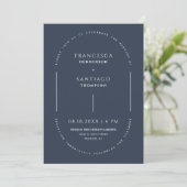 Navy Blue Modern Arch QR Code Foto Boho Wedding Einladung (Stehend Vorderseite)