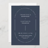 Navy Blue Modern Arch QR Code Foto Boho Wedding Einladung (Vorne/Hinten)