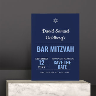 Navy Blue Modern Bar Mitzvah Save the Date Card Einladung
