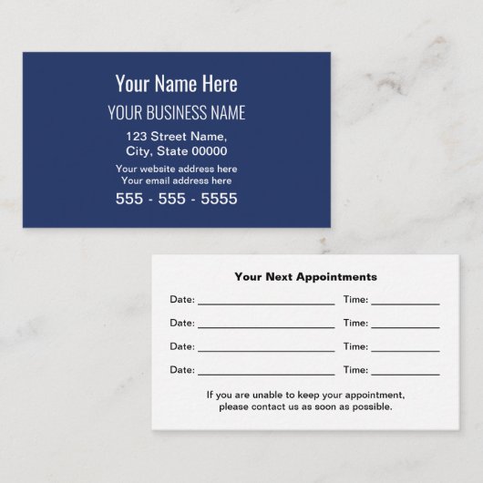 Navy Blue Modern Beruflich Appointing Card Terminkarte (Vorne/Hinten)