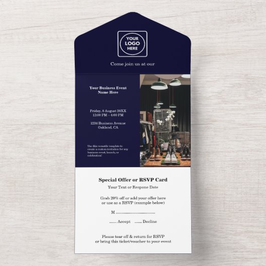 Navy Blue Modern | Berufliches Geschäft All In One Einladung (Innen Boden)