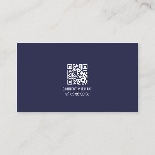 Navy Blue Modern Berufliches QR-Code-Foto-Logo Visitenkarte (Rückseite)