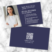 Navy Blue Modern Berufliches QR-Code-Foto-Logo Visitenkarte