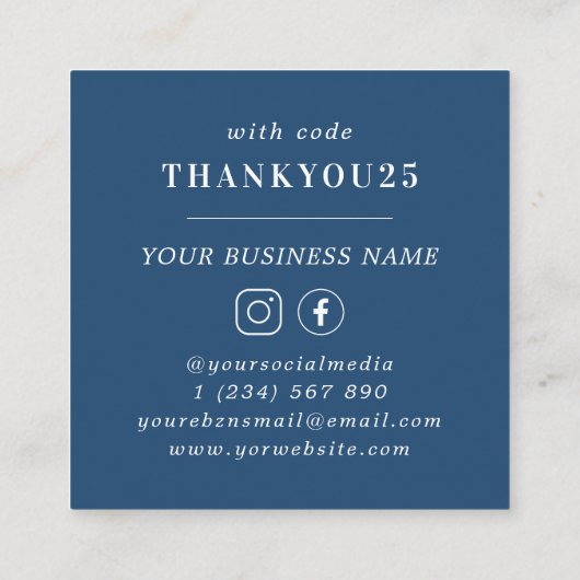 Navy Blue Modern Bold Typografy Small Business Rabattkarte (Rückseite)