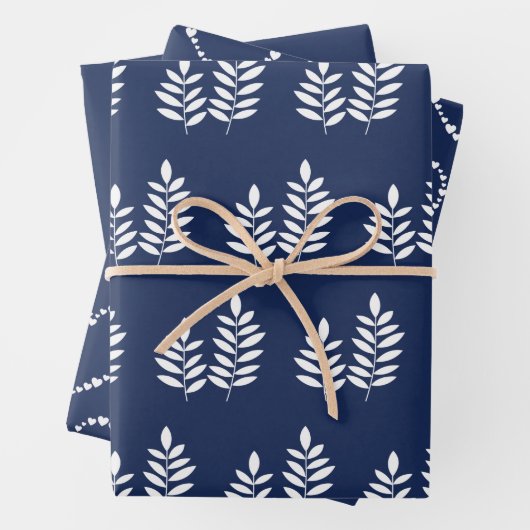 Navy Blue Modern Botanical Simple Wrapping Paper Geschenkpapier Set (Beispiel)
