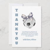 Navy Blue Modern Bow Soccer Sport Boy Baby Shower Dankeskarte (Vorderseite)