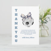 Navy Blue Modern Bow Soccer Sport Boy Baby Shower Dankeskarte (Stehend Vorderseite)