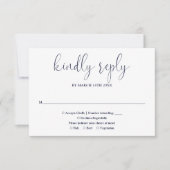 Navy Blue Modern Chic Elegante Script Hochzeit RSVP Karte (Vorderseite)