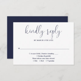 Navy Blue Modern Chic Elegante Script Hochzeit RSVP Karte