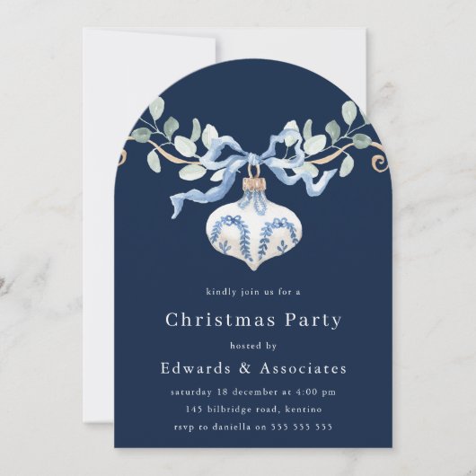 Navy Blue Modern Christmas Party Einladung (Vorderseite)