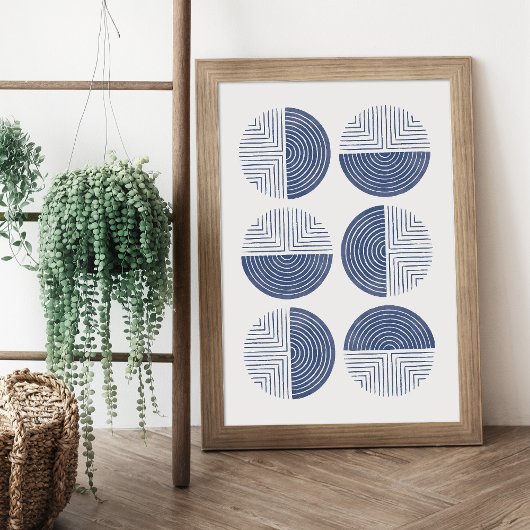 Navy Blue Modern Circle Geometric Art Print Poster