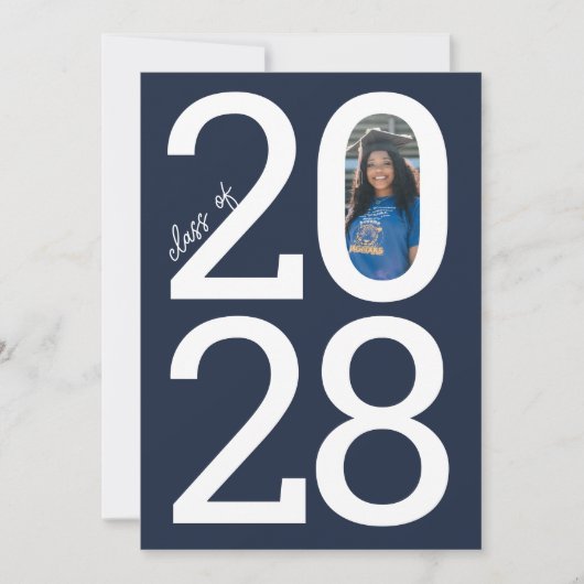 Navy Blue Modern Class Year & Foto Abschluss Ankündigung (Vorderseite)
