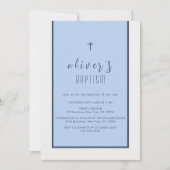 Navy Blue Modern Cross Christening Foto Taufe Einladung (Vorderseite)