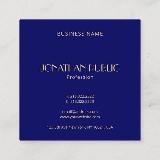 Navy Blue Modern Elegange Gold Monogram Template Quadratische Visitenkarte (Rückseite)