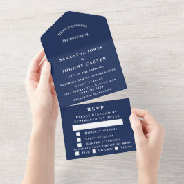 Navy Blue Modern Elegant Simple Wedding All In One Einladung
