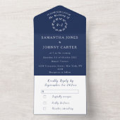 Navy Blue Modern Elegant Simple Wedding All In One Einladung (Innen Boden)