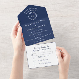 Navy Blue Modern Elegant Simple Wedding All In One Einladung